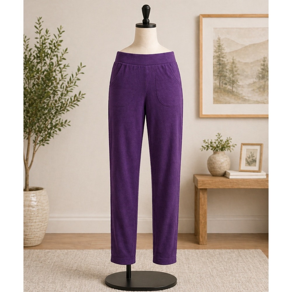 D&Co Active Purple Velour Jogger Pants Womens XS Cotton Blend Loungewear